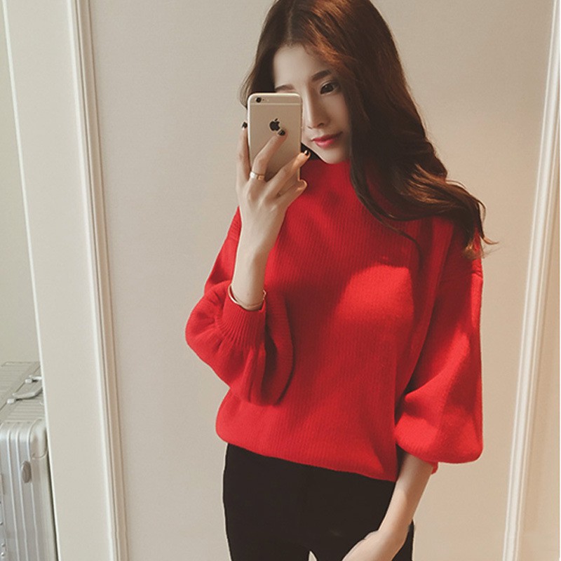 Áo len nữ cổ cao, Áo len vải dày ấm áp thiết kế tay phồng xinh AL40