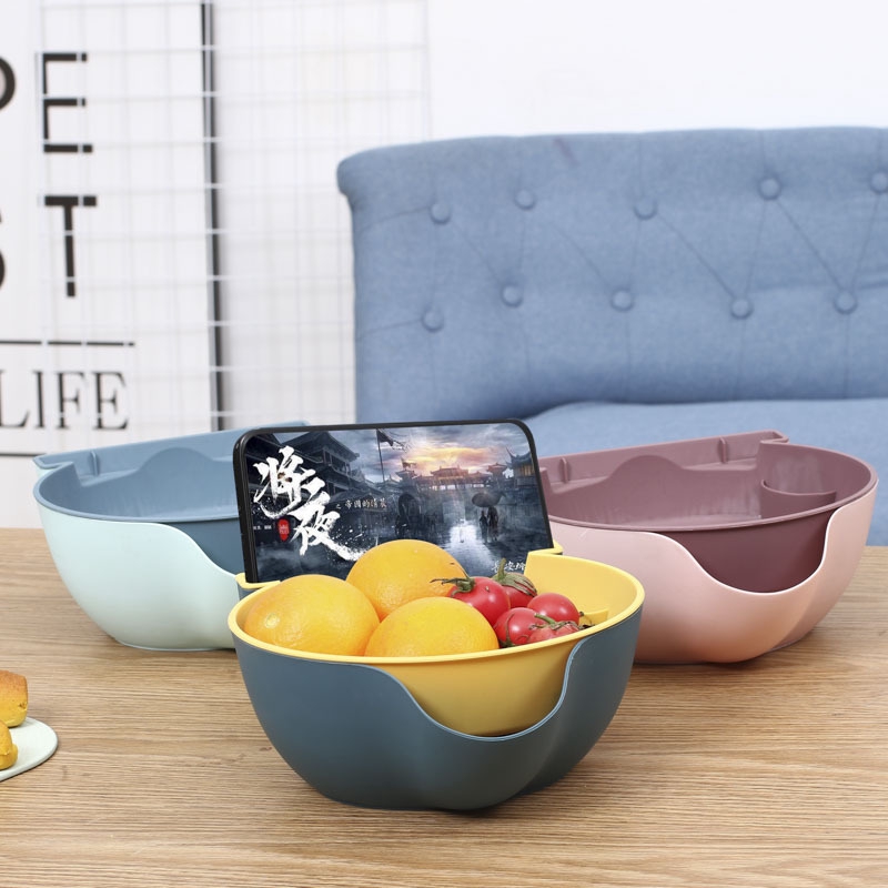 Rổ rửa trái cây/đựng kẹo/hạt hướng dương thoát nước có ngăn để điện thoại di động tiện lợi phòng khách/phòng ăn