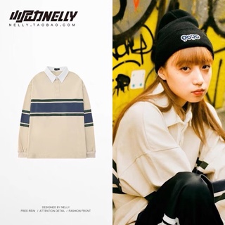Áo polo dài tay nelly dáng unisex form rộng sọc 39