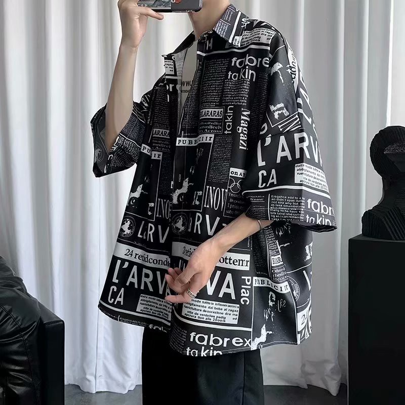 Áo Sơ Mi Tay Ngắn In Họa Tiết Phong Cách Hàn Quốc Thời Trang Cho Nam