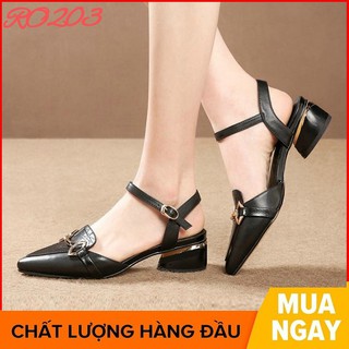 Giày sandal nữ cao gót đế cao 3 phân màu đen đỏ hàng hiệu rosata ro203