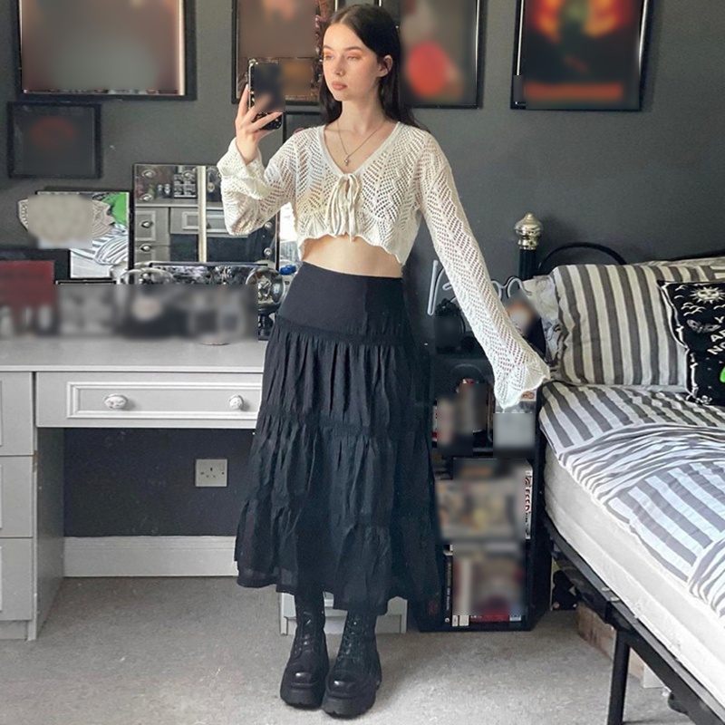 Áo Croptop Dệt Kim Tay Loe Cột Dây Phía Trước Quyến Rũ Cho Nữ