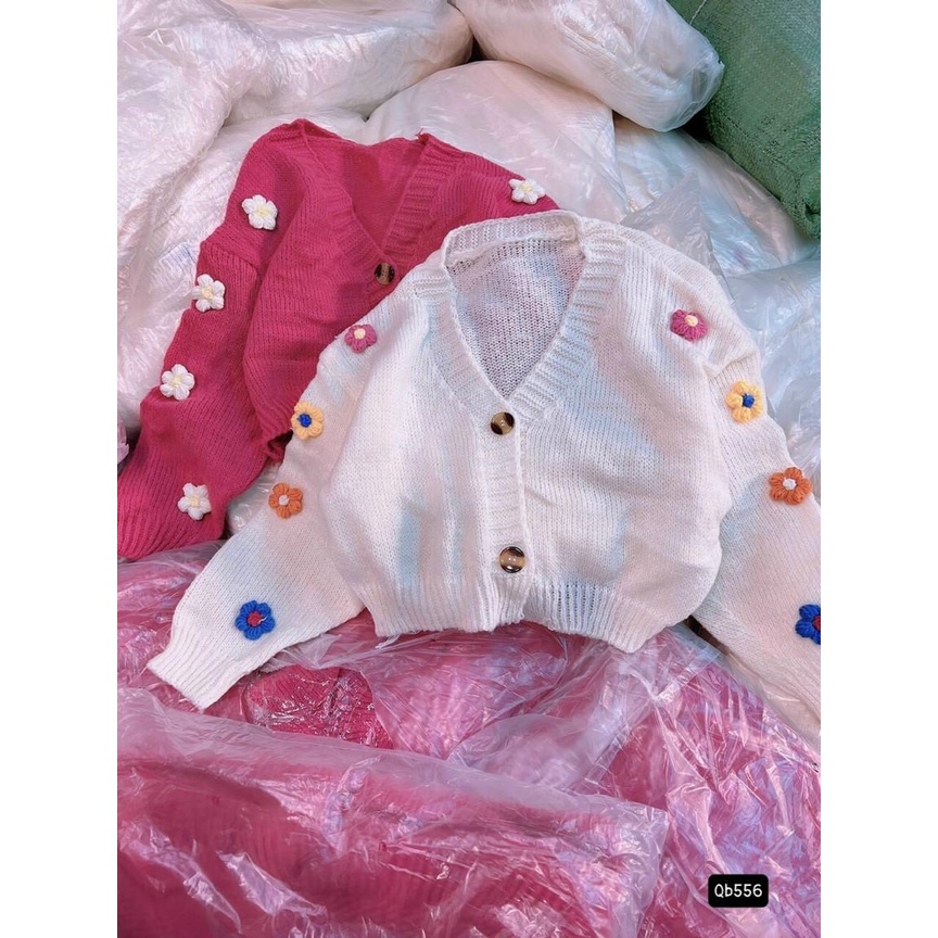 Áo khoác len nữ tay dài 2 nút phối hoa