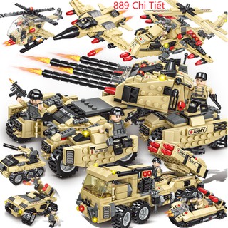 [889 CHI TIẾT] BỘ ĐỒ CHƠI XẾP HÌNH XE TĂNG Chiến Đấu, XE BỌC THÉP, XE PHÁO, Xe Quân Đội, cảnh sát swat