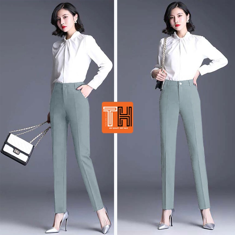 Quần tây công sở nữ kiểu mới ống đứng màu xám xanh đậu sang trọng tươi tắn