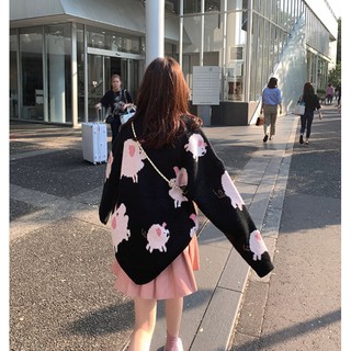 Áo len heo hồng vintage oversized