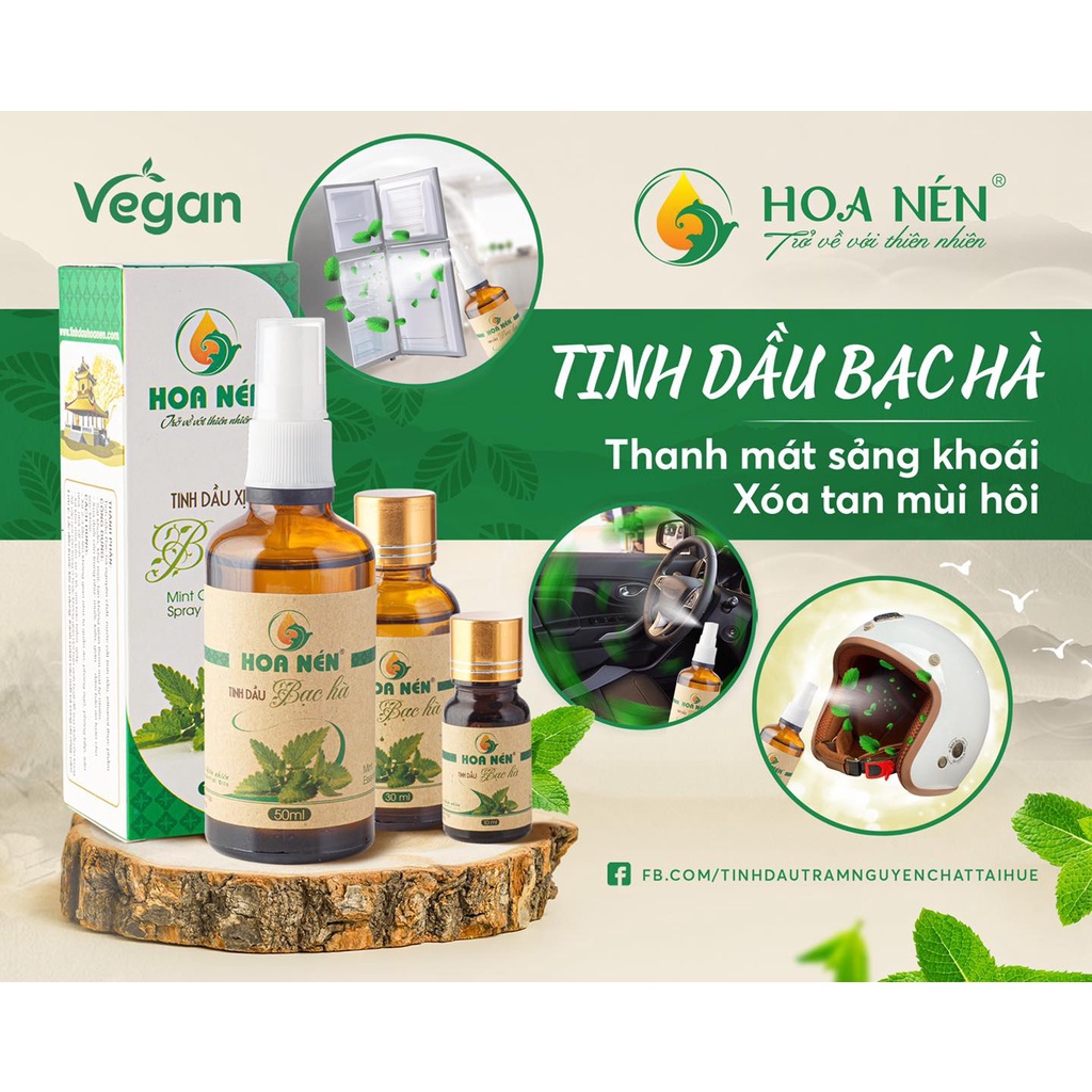 Tinh dầu Bạc Hà nguyên chất - Hoa Nén - Hương thơm mát, khử mùi, ẩm mốc, đuổi muỗi, côn trùng - 100ml