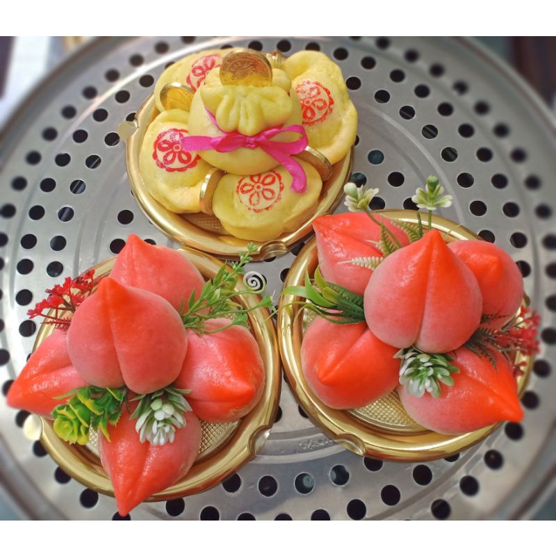 Bánh bao đào tiên, túi tiền và thỏi vàng set 5 quả
