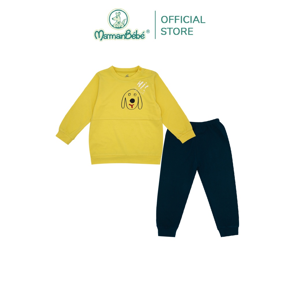 SL238 Bộ quần áo dài tay trơn màu La Pomme màu Xanh/Vàng