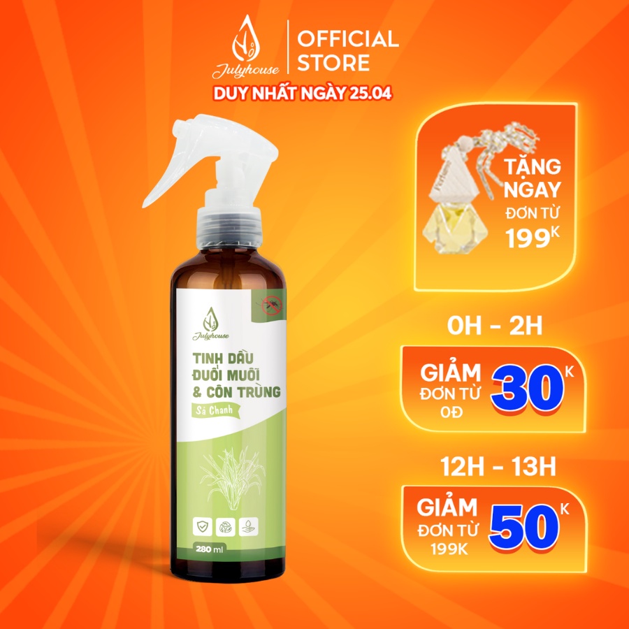 Bình xịt phòng Sả Chanh 280ml JULYHOUSE thơm phòng đuổi muỗi, nhà mình vui vẻ hổng “quạo”