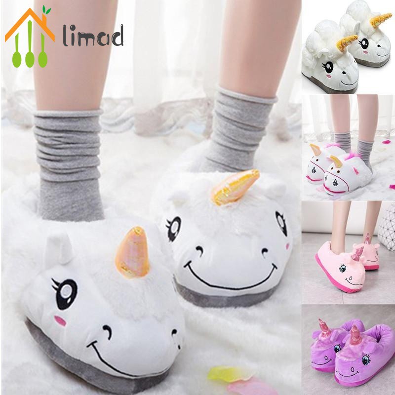 【COD】# limad Home shoe Fashion Fantasy White Unicorn Plush Cotton Slippers Slip On Adult Size