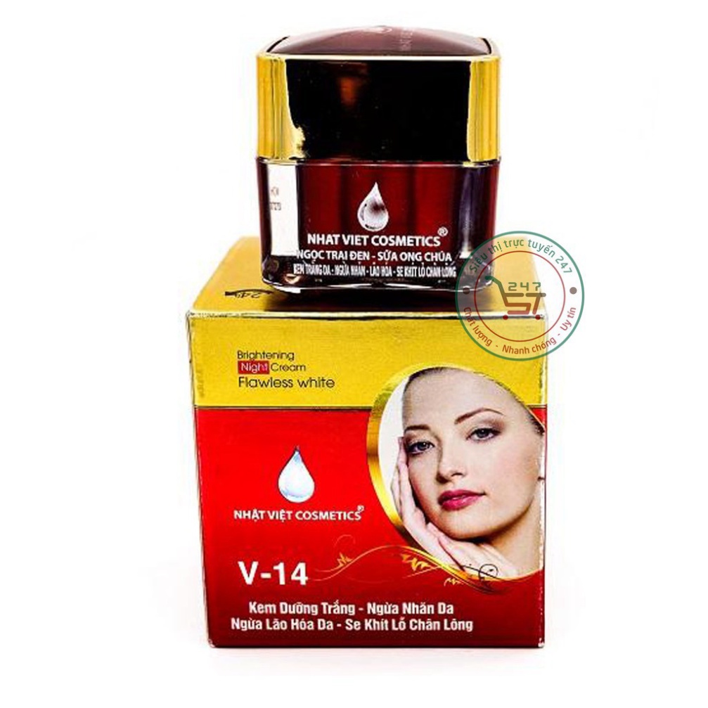 Kem dưỡng trắng Ngừa nhăn da Ngừa lão hóa Se khít lỗ chân lông Ngọc Trai Đen sữa ong chúa V14 Nhật Việt 20g