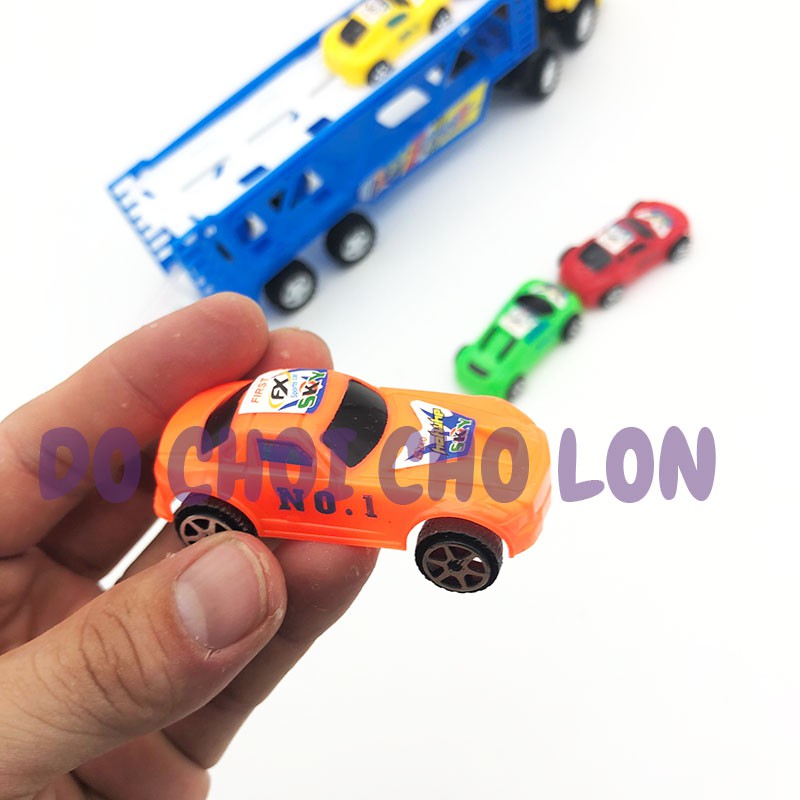 Đồ chơi xe tải đầu kéo 2 tầng chở 5 xe hơi bằng nhựa chạy trớn 0505-2