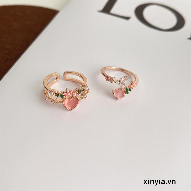 Nhẫn Hở Hai Lớp Hình Hoa / Trái Tim Đính Ngọc Trai Thời Trang Tinh Tế Cho Nữ