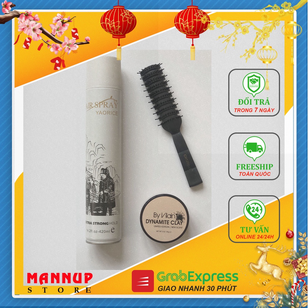 Combo Keo Xịt Tóc Hair Spray + Sáp By Vilain Dynamite Clay + Lược Tạo Kiểu Tóc Chaoba CH1200 - Hàng Chính Hãng