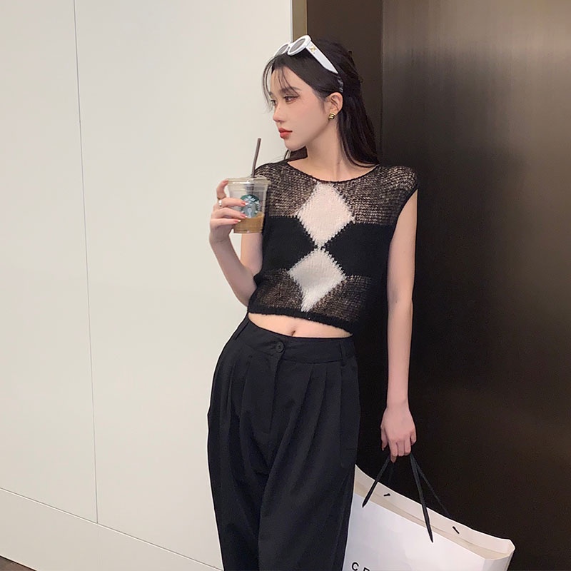 Áo Dệt Kim Không Tay Thiết Kế Mới Thời Trang Dành Cho Nữ