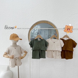 Set bộ đồ Beemo chất cotton đính cúc cổ phối túi trước ngực 3 màu cho bé trai, bé gái từ 1 đến 6 tuổi 22018B