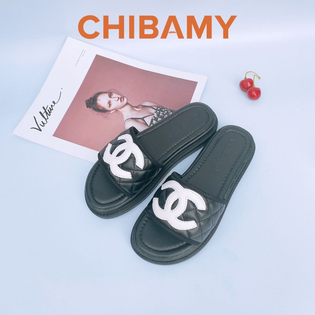 Dép quai ngang nữ chữ CN đế bánh mì cao 3 phân, Dép lê nữ CHiBAMY chất da siêu êm