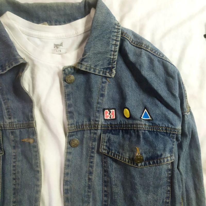 [2hand] Áo khoác jeans Unisex form rộng thêu hình cute