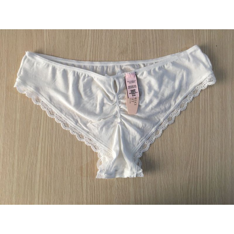 Quần lót nữ Victoria's Secret low-rise cheeky nửa mông cotton size M màu trắng chính hãng