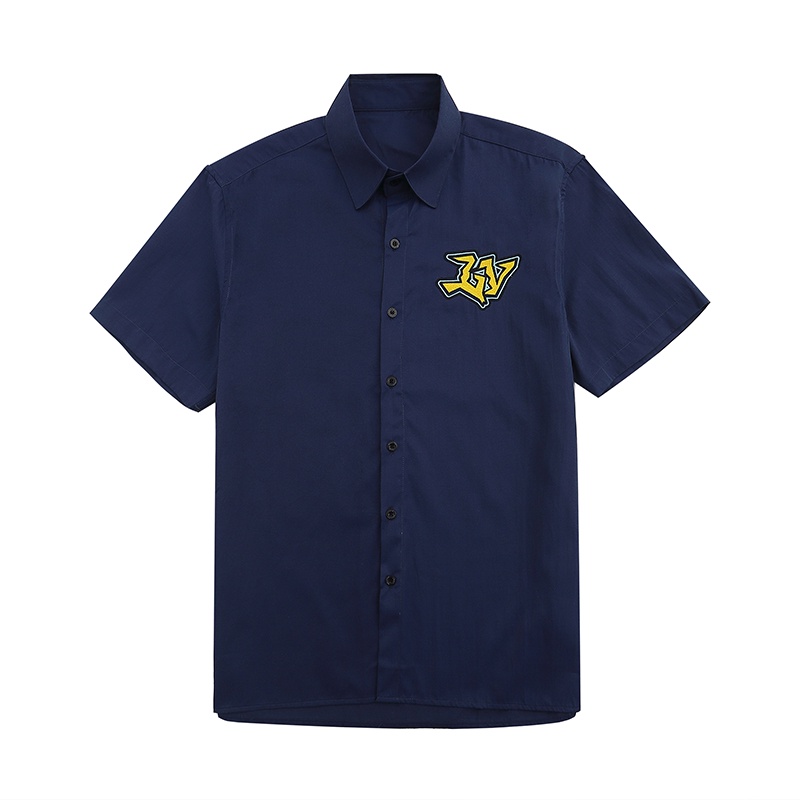 L & V- Áo Sơ Mi Ngắn Tay Thêu Logo Trước Cổ Điển Thời Trang Tối Giản Thời Trang Mùa Hè Y5Utr