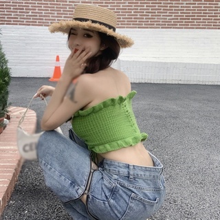 Áo dài tay dệt kim thời trang Hàn Quốc cho nữ Áo Croptop Dệt Kim Màu Sắc Trơn Phối Dây Rú Quyến Rũ