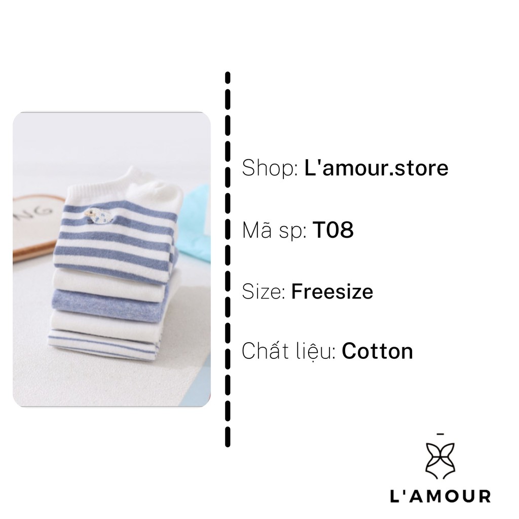 Vớ - Tất Cotton nữ cổ ngắn, hình con cừu dễ thương dễ phối đồ, L’amour mẫu T08