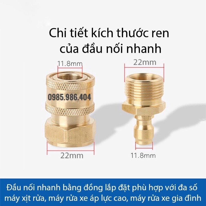 Khớp nối nhanh, bộ nối nhanh máy rửa xe ren 22mm, Chống xoắn dây rửa xe (Ren bi 22mm)
