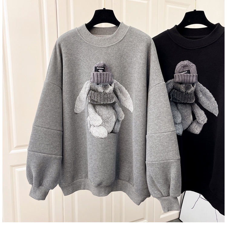 Nhà Máy Sản Xuất Trực Tiếp Áo sweatshirt Lông Cừu Dày Ấm Áp Cổ Tròn size Lớn In Họa Tiết Đơn Giản Thời Trang Thu Đông Cho Nữ