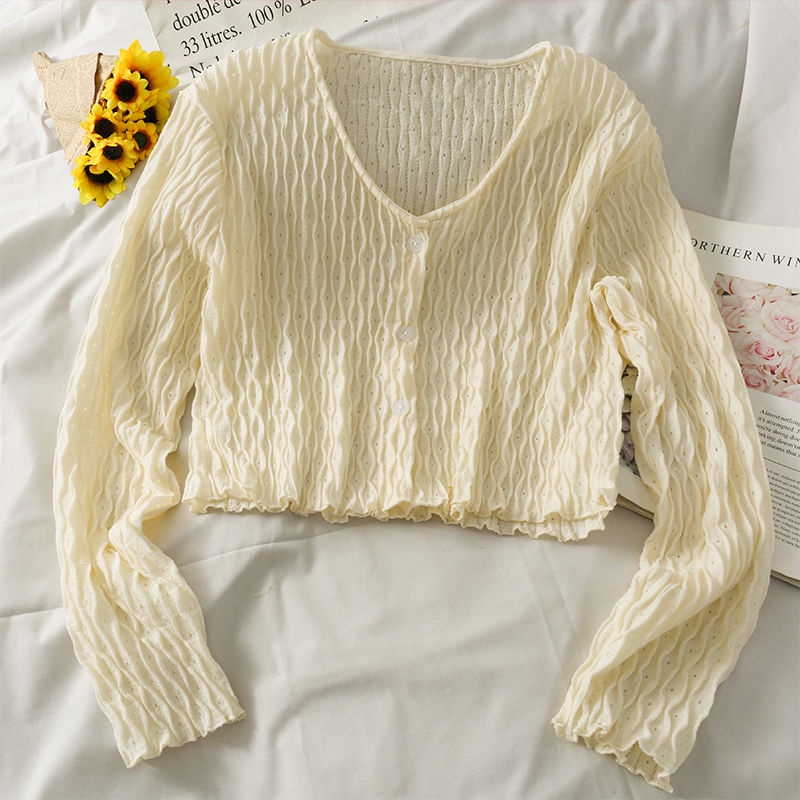 Áo khoác Cardigan Ren Kiểu Áo khoác Mỏng Tay Dài Một Hàng Nút Phong Cách Hàn Quốc Mới Dễ Phối Đồ Dành Cho Nữ