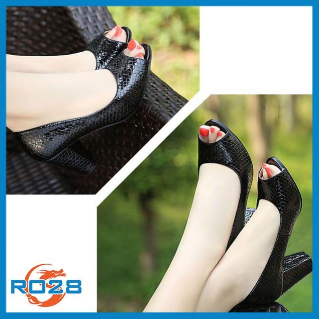 Giày cao gót nữ đẹp Rosata vân cá sấu hở mũi RO28 . .