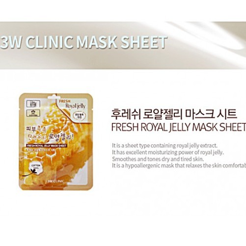 Mặt Nạ 3W CLINIC Dưỡng Da Sáng Da, Cấp Ẩm FRESH MASK SHEET 23ml