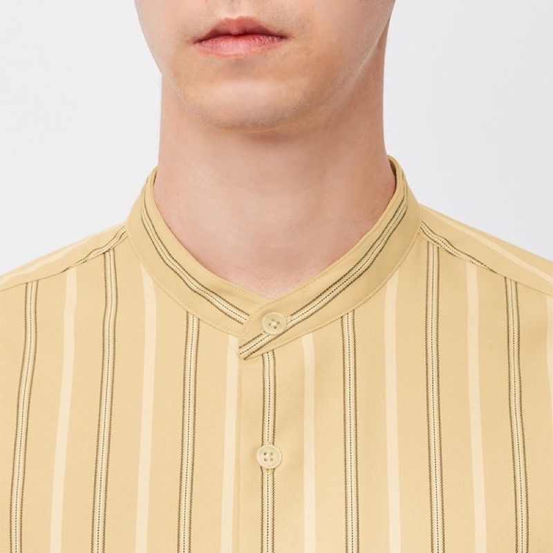 Áo sơ mi nam dài tay cổ tàu kẻ sọc dọc dòng oversize thời trang của GU - Nhật