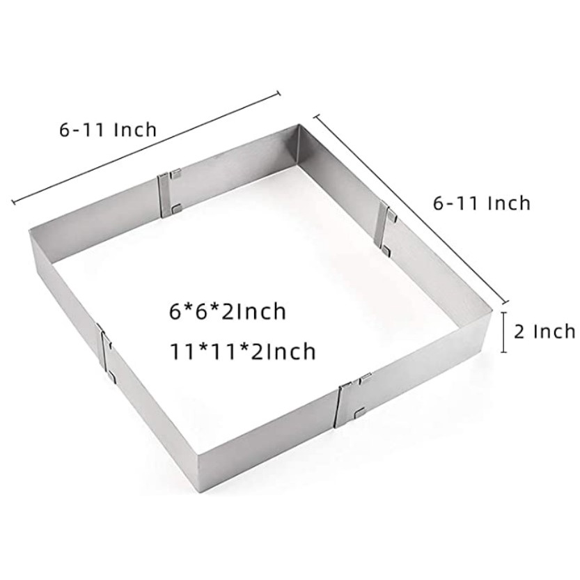 Khuôn ring mousse vuông có điều chỉnh kích thước 16cm - 28cm
