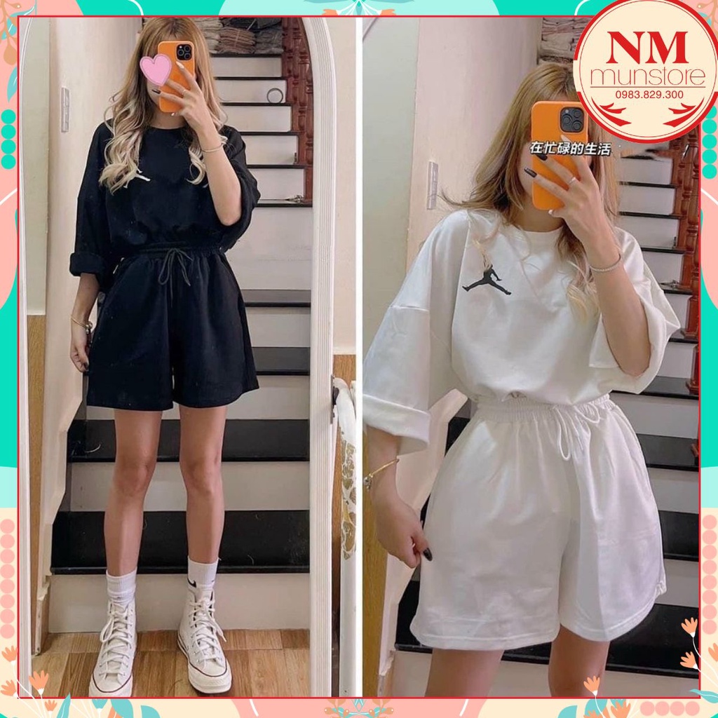 [GIÁ HỦY DIỆT] Set bộ đùi hình người chất vải su cotton mềm mịn thấm hút mồ hôi, from rộng, cạp luồn dây rút, áo xẻ tà