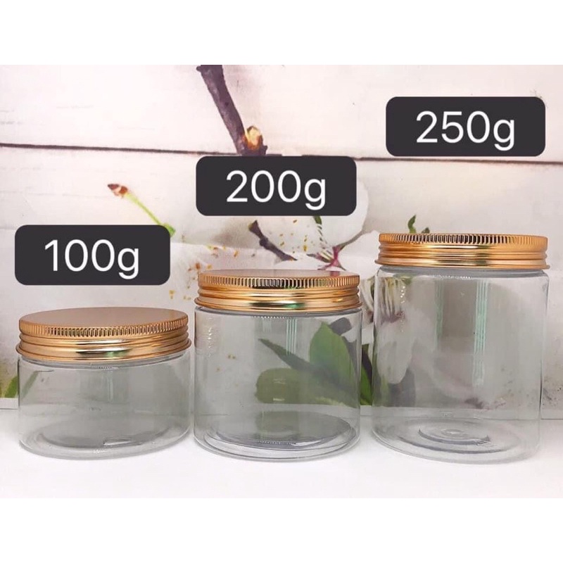 Hủ PET 100g, 200g,250g nắp nhôm vàng, bạc