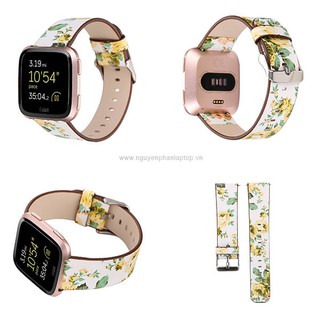 Dây Da Họa Tiết Hoa Lá Cho Fitbit Versa