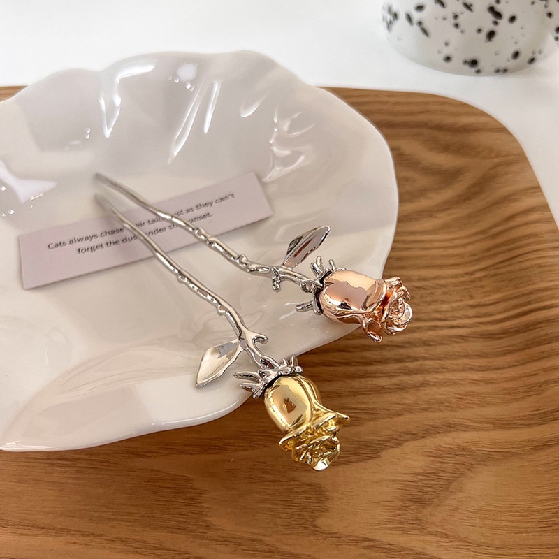 Trâm Cài Tóc Hình Hoa Hồng Tráng Men Thanh Lịch Cho Nữ