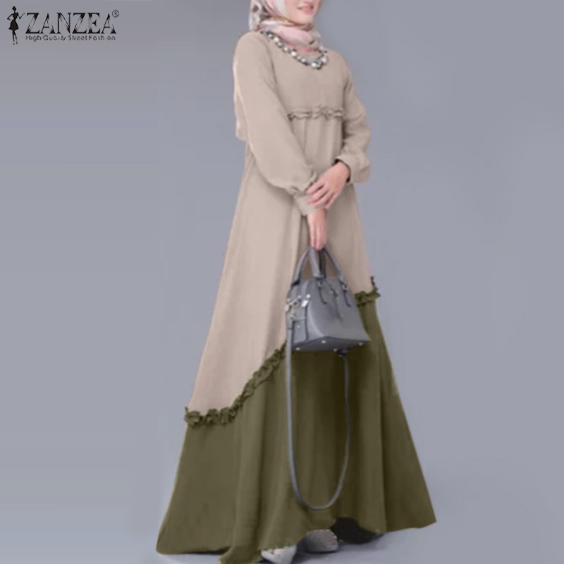 Đầm ZANZEA xòe xếp ly chữ A viền màu tương phản thời trang cho nữ