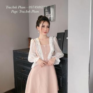 Đầm cổ vuông tay phồng