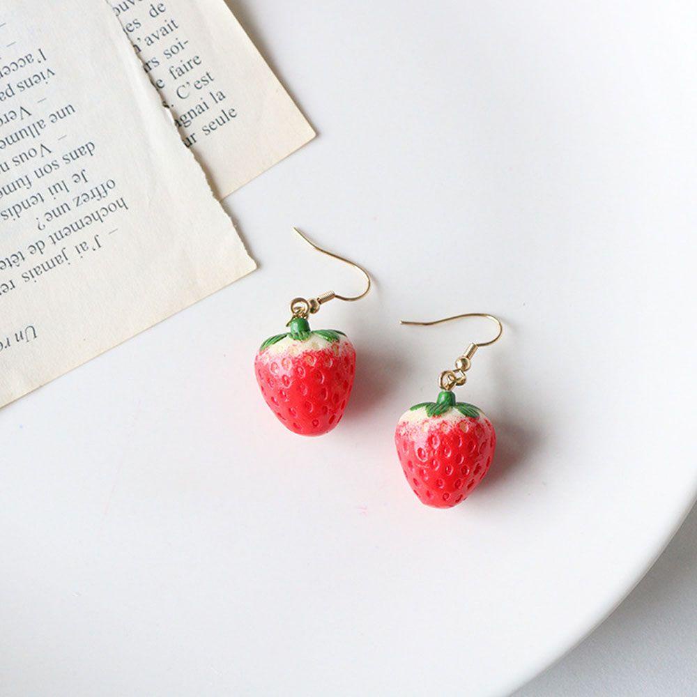 Bông Tai Hợp Kim Dáng Dài Hình Trái Dâu Màu Đỏ Thời Trang Cho Nữ