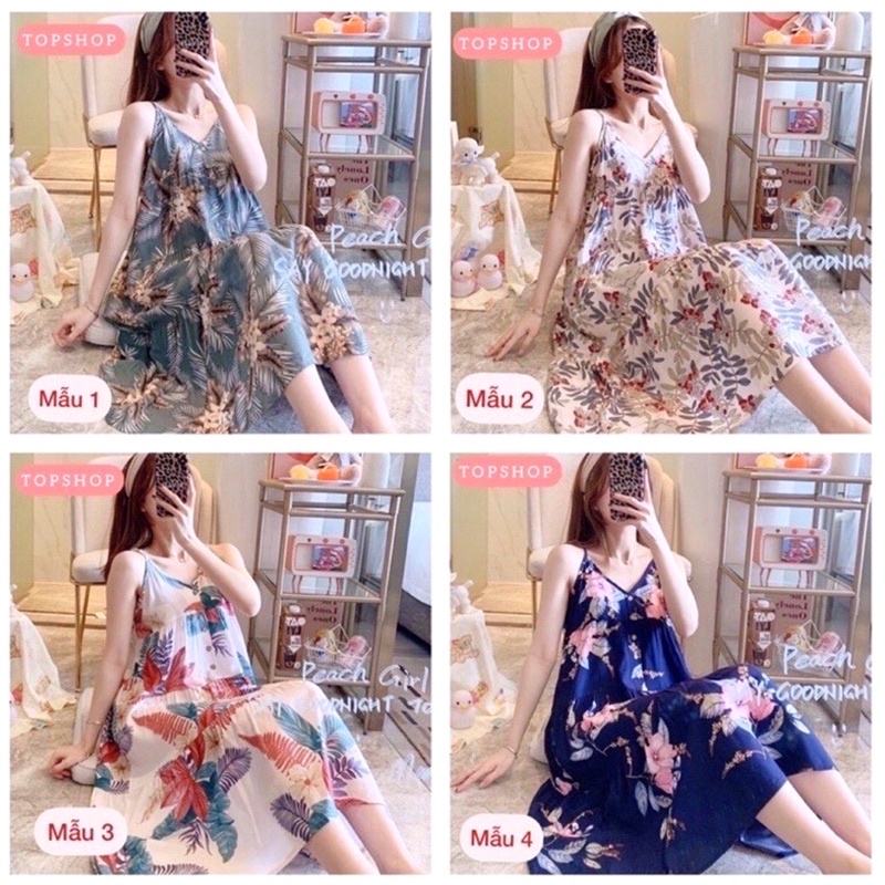 (Sẵn) Váy lanh, váy ngủ mềm mát hoạ tiết trẻ trung, trang nhã | BigBuy360 - bigbuy360.vn