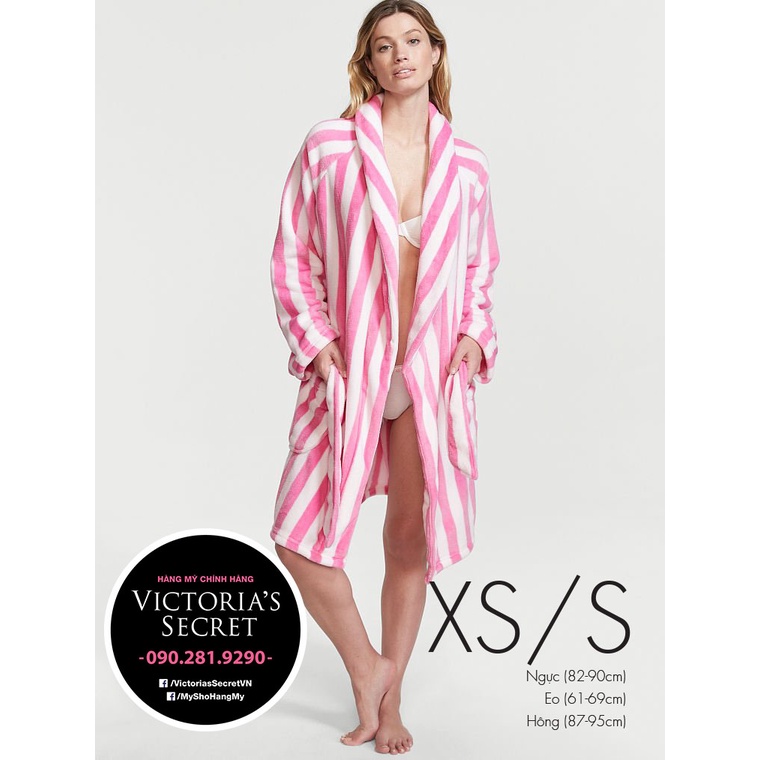 (Hàng Bill USA - Size XS/S) - Áo choàng ngủ sọc hồng (50) thời trabg, Cozy Robe, Pink Stripped - Victoria's Secret