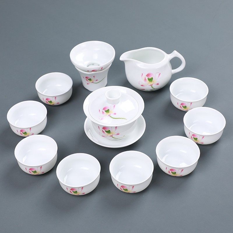 Bộ ấm trà Kung Fu Gia dụng Làm tách trà, bát bọc đơn giản Jingdezhen, đạo bằng gốm sứ sáng tạo màu trắng tinh kh