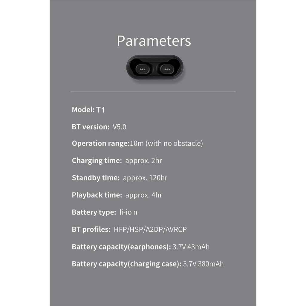 Tai nghe QCY T1 T1C TWS Bluetooth 5.0 gốc Âm thanh nổi 3D không dây âm nhạc tai nghe thể thao có tai nghe kép