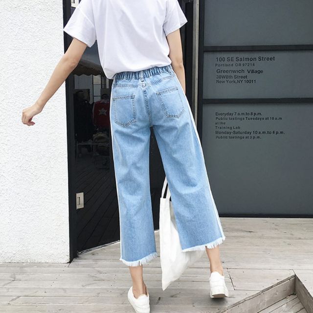 [Có sẵn]Quần jeans rộng chần viền trắng ulzzang