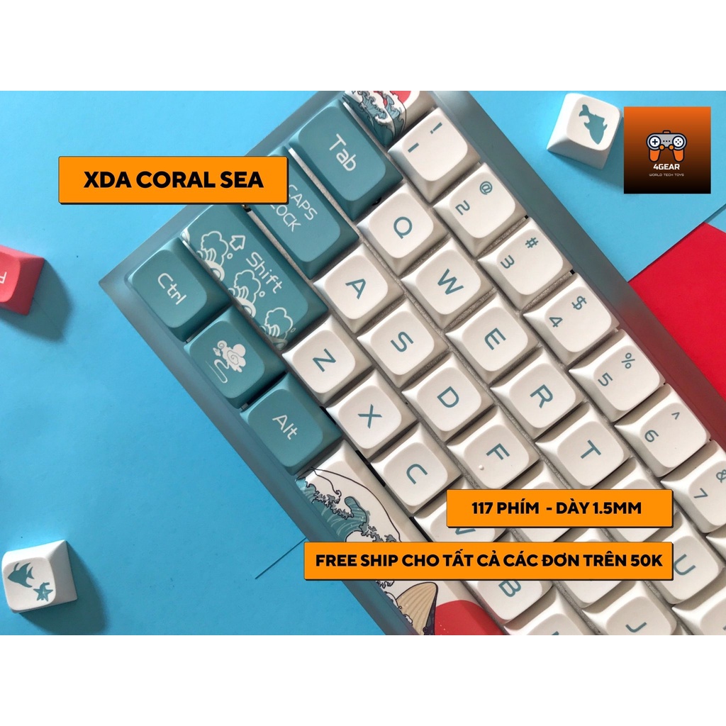Keycap XDA Coral Sea in nhiệt dyesub, nhựa PBT dày, 117 nút bàn phím cơ