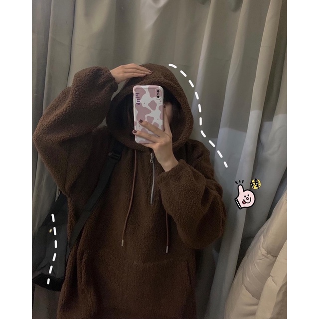 ÁO HOODIE LÔNG CỪU TRƠN COUPLE SIÊU ĐÁNG YÊU FREESIZE