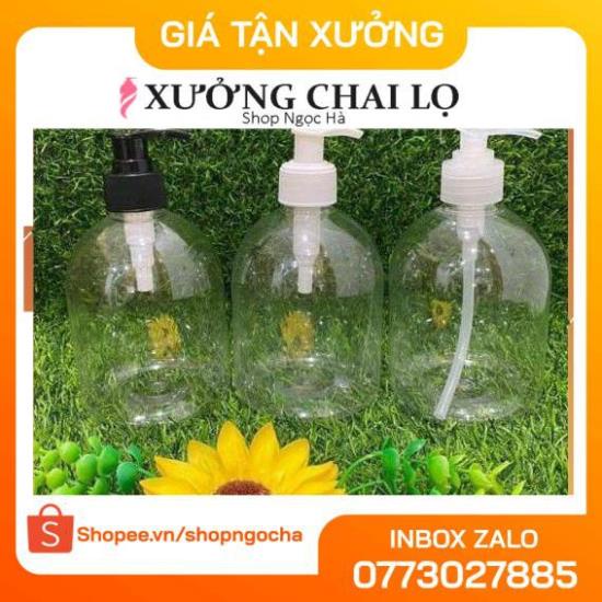 Chai Chiết Mĩ Phẩm ❤ GIÁ TỐT NHẤT ❤ Chai nhựa pet vòi nhấn sữa tắm 500ml Trong lùn chiết mỹ phẩm , phụ kiện du lịch