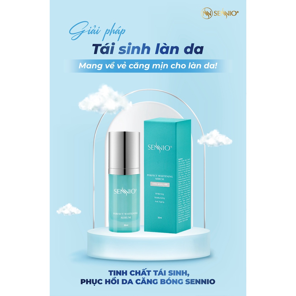 Serum trắng da, tái tạo da Sennio Perfect Whitening Serum dưỡng ẩm da mặt tái tạo, thu nhỏ lỗ chân lông và phục hồi da